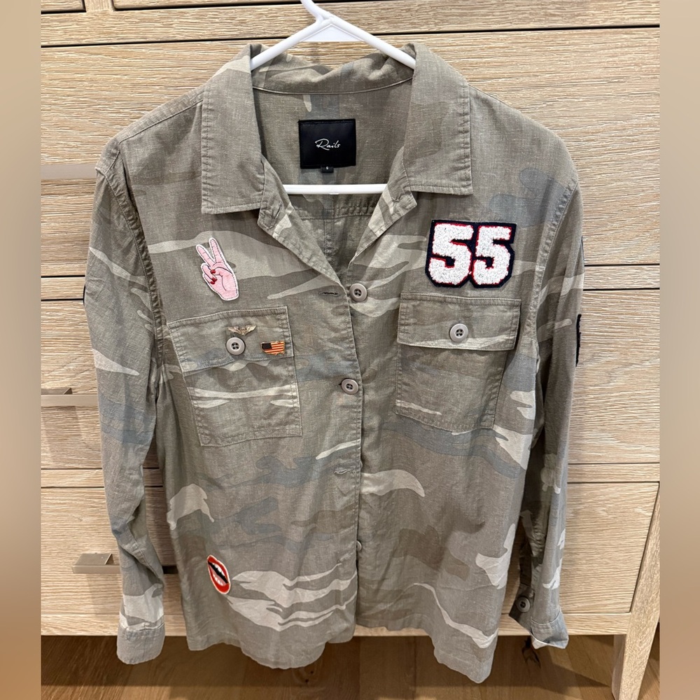 Rails Agnes Camo Shirt Jacket with Pins and Patches